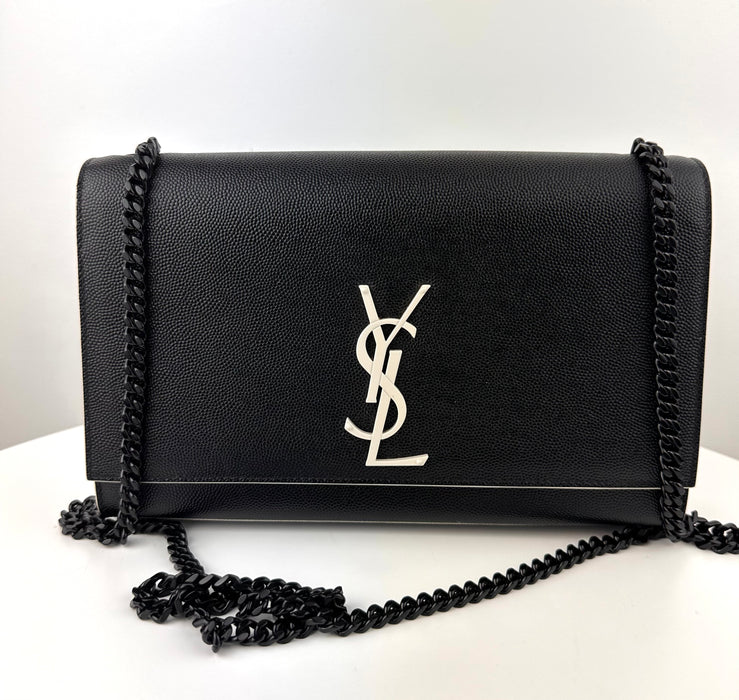 Saint Laurent Limited Edition Medium Kate Chain Bag in Black with White Logo