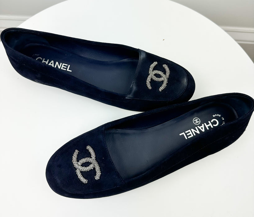Chanel Navy Blue Flats Size 41