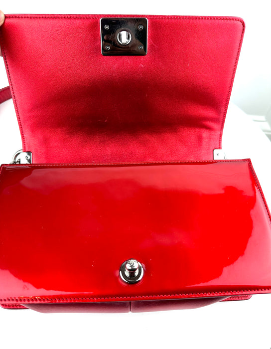 Chanel Patent Medium Boy Bag in Red