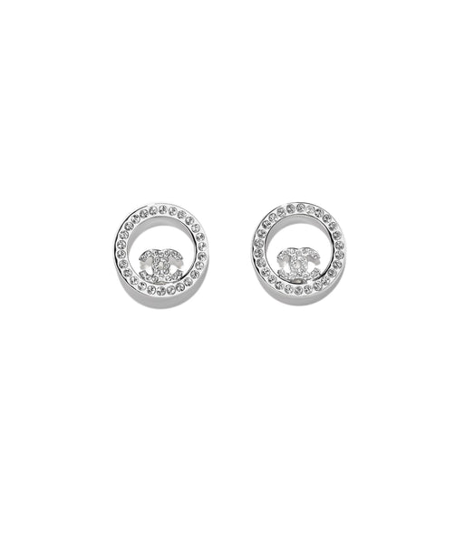 Chanel Round CC Silver Crystal and Strass Earrings