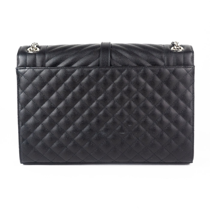 Saint Laurent Large Tri-Quilt Leather Envelope Bag in Black with Silver Hardware