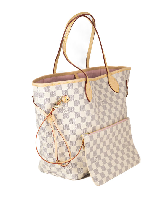 Louis Vuitton Neverfull MM in Damier Azur and Rose Ballerine