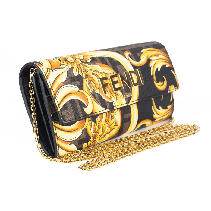 Fendace Continental Wallet in Multicolor Fabric with Chain