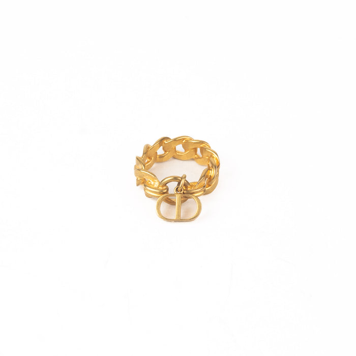 Dior Antique Gold Finish CD Chain Ring