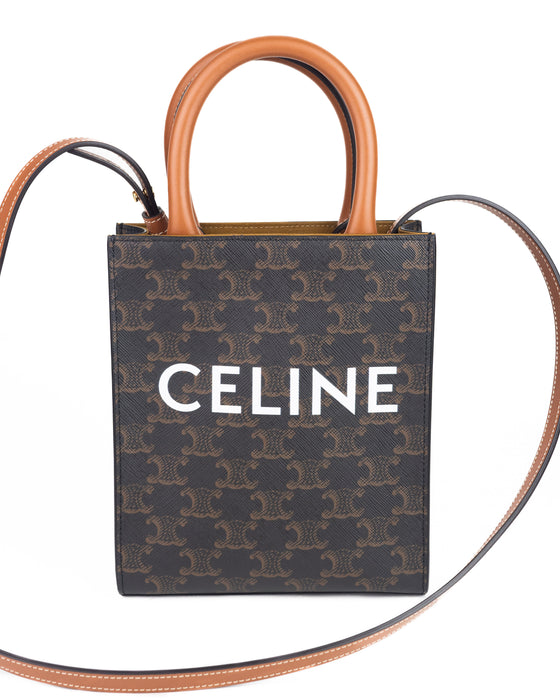 Celine Mini Vertical Cabas in Triomphe Canvas and Calfskin