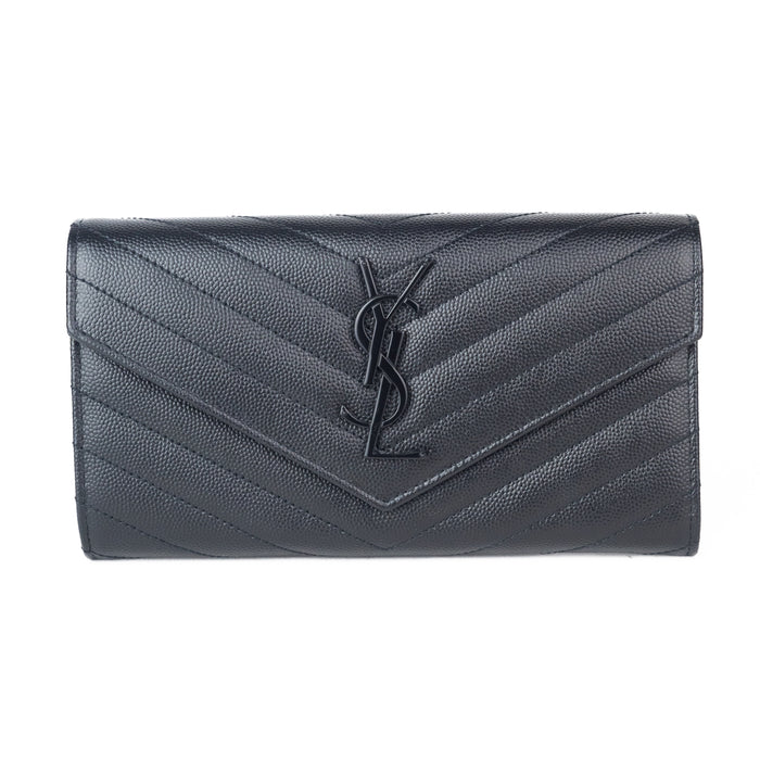 Saint Laurent Large Monogram Flap Wallet in All Black