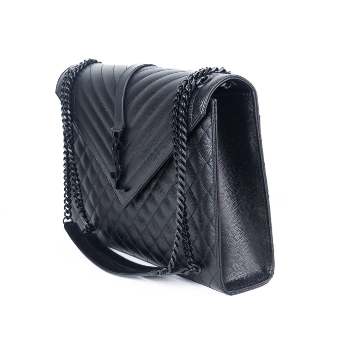 Saint Laurent Large Tri-Quilted Envelope Chain Bag in All Black