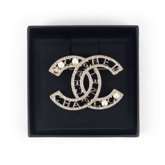 Chanel CC Pearl Embellished Crystal Brooch