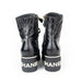 Chanel White Logo Crinkled Leather Combat Boots