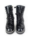 Chanel White Logo Crinkled Leather Combat Boots