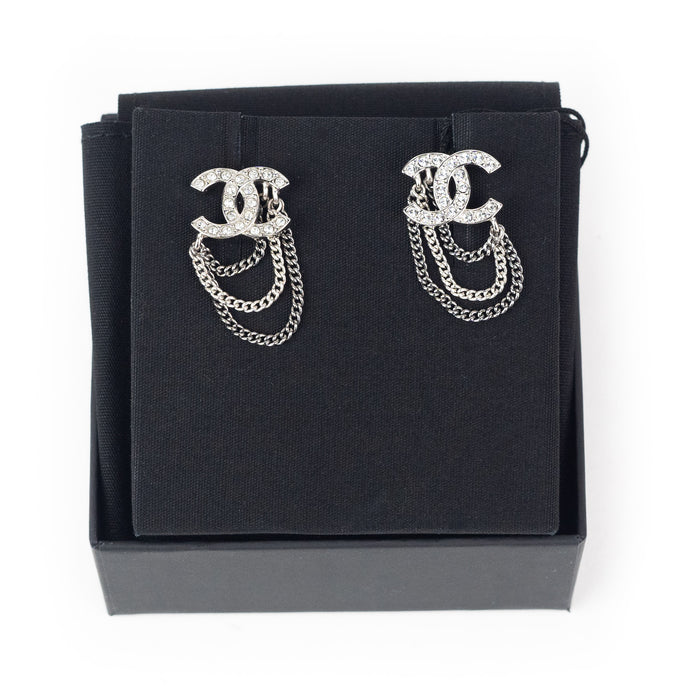 Chanel Silver Ruthenium and Crystal Earrings