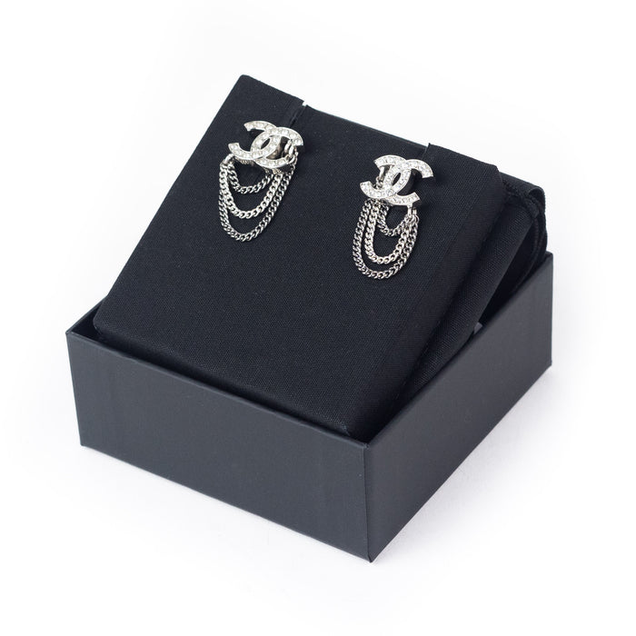 Chanel Silver Ruthenium and Crystal Earrings