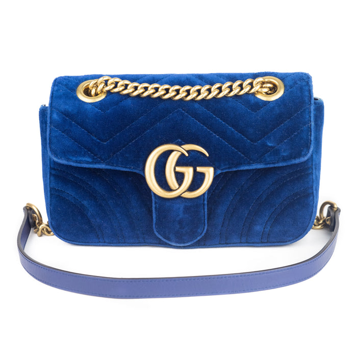 Gucci Velvet Matelasse Mini GG Marmont Shoulder Bag in blue