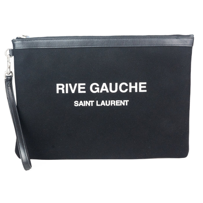 Saint Laurent Rive Gauche Zippered Pouch in Black Bias Canvas