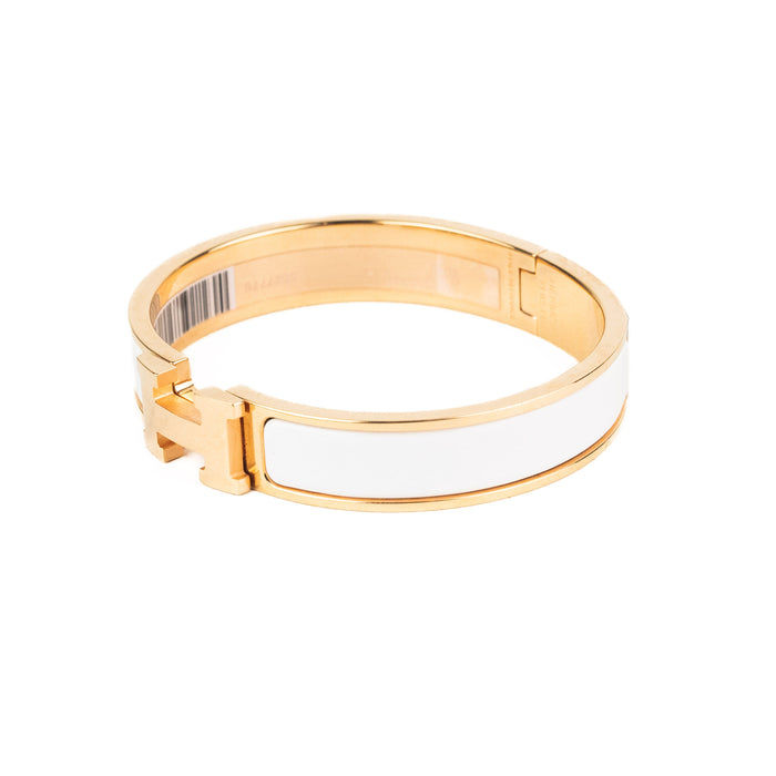 Hermes Rose Gold and White Clic H Bracelet