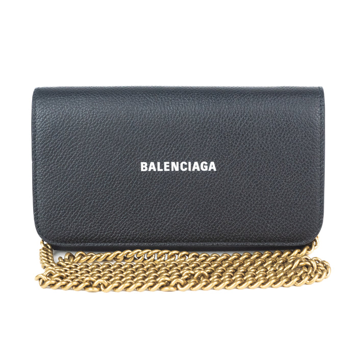 Balenciaga Wallet on Chain in Black Grained Calfskin
