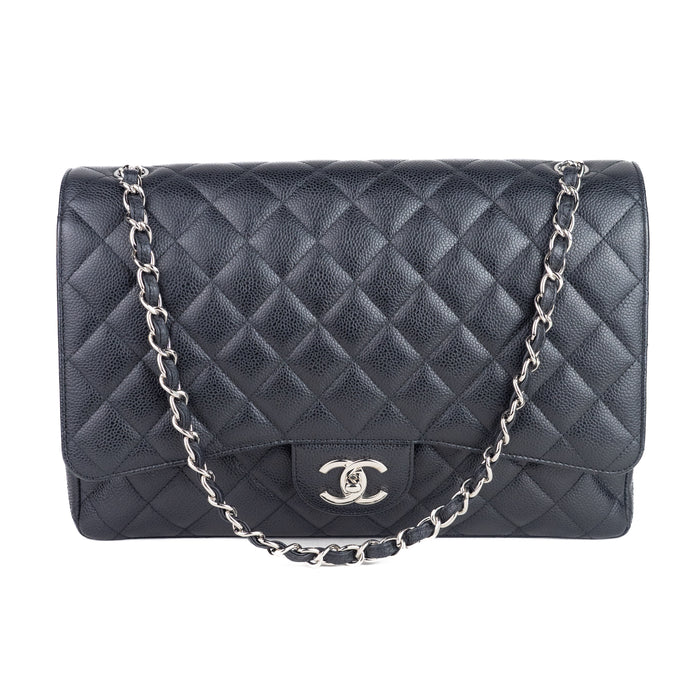 Chanel Classic Jumbo Double Flap Handbag in Caviar Leather with silver hardware