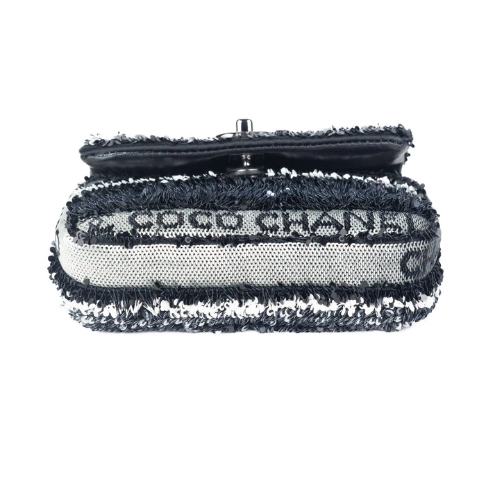 Chanel Clutch with Chain in Black White and Silver Sequin