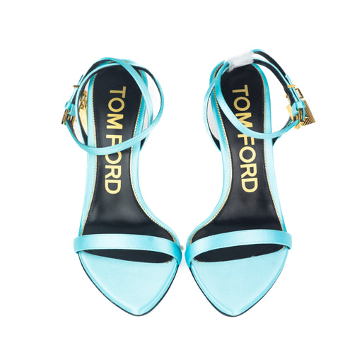 Tom Ford Mirrored Leather Padlock Pointy Naked Sandal in Turquoise