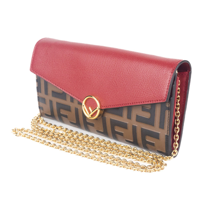 Fendi Continental Wallet with Chain in Red Leather