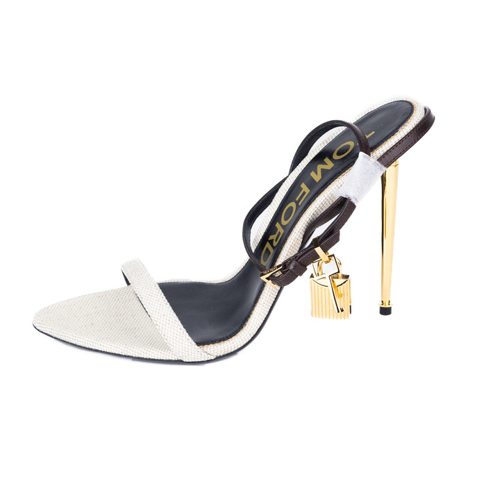 Tom Ford Cotton Canvas Padlock Pointy Naked Sandal in Mahogany