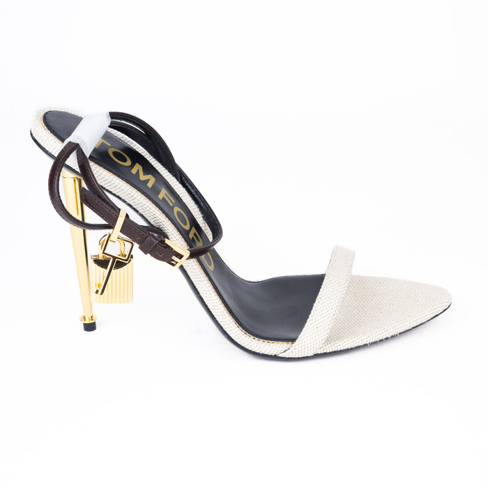 Tom Ford Cotton Canvas Padlock Pointy Naked Sandal in Mahogany