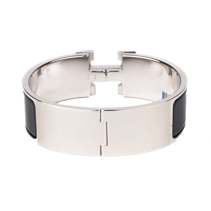 Hermes Clic Clac H Bracelet in Black with Silver Hardware