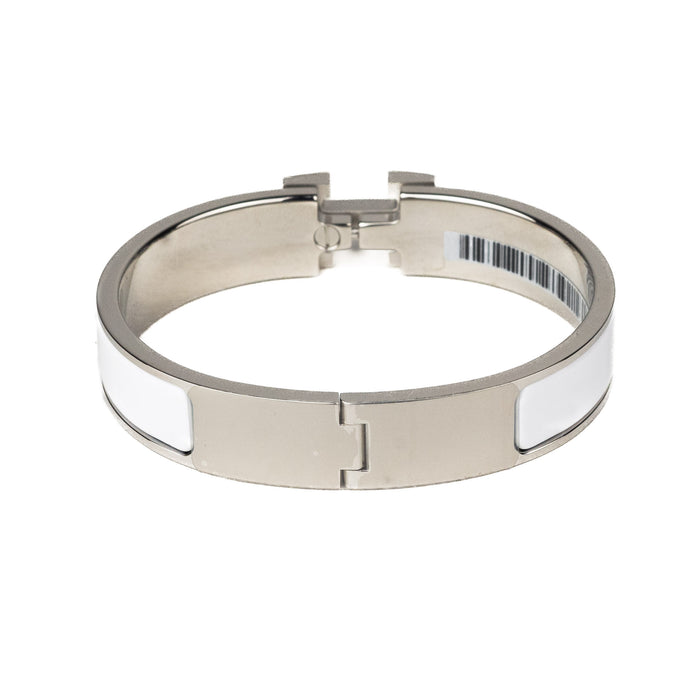 Hermes Clic H Bracelet in White with Silver Hardware