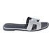 Hermes Oran Sandals in Black with Silver Crystal Beads