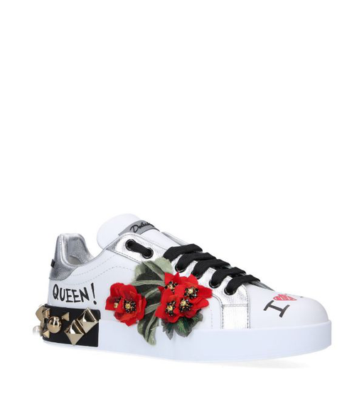 Dolce & Gabbana Portofino Sneakers with Geranium Flower Application 