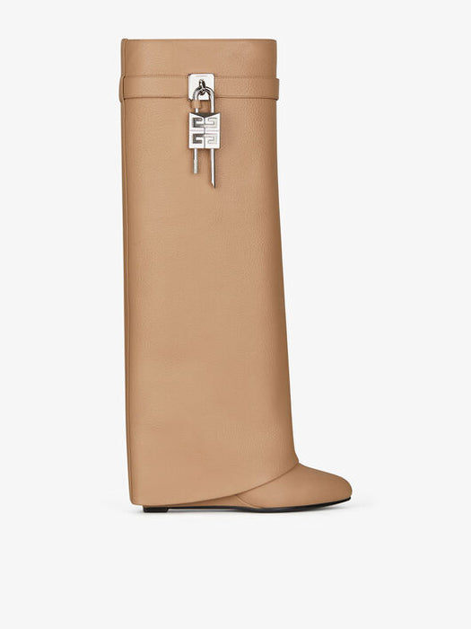 Givenchy Shark Lock Pant Boots in Beige Grained Leather