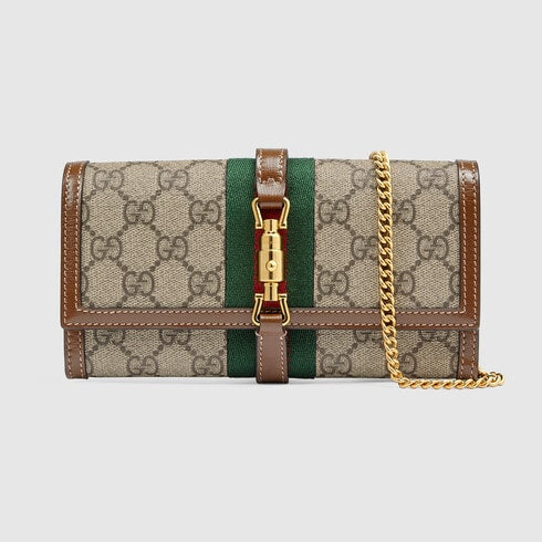 Gucci Jackie 1961 Chain Wallet in Beige and Ebony GG Supreme 