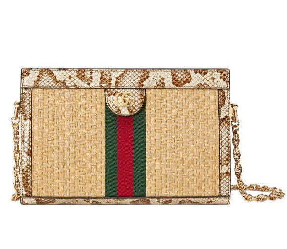 Gucci Straw and Snakeskin Ophidia Chain Bag