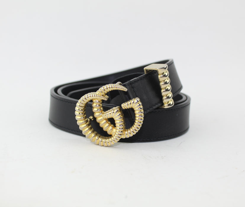 GUCCI LEATHER BELT WITH DOUBLE G BUCKLE size 80/32 - LuxurySnob