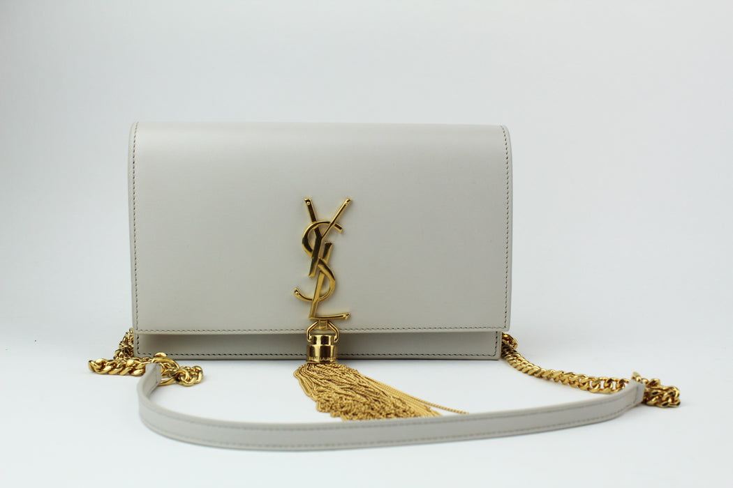 Saint Laurent Leather Small Kate Tassel Chain Bag Off White — Lsc Inc