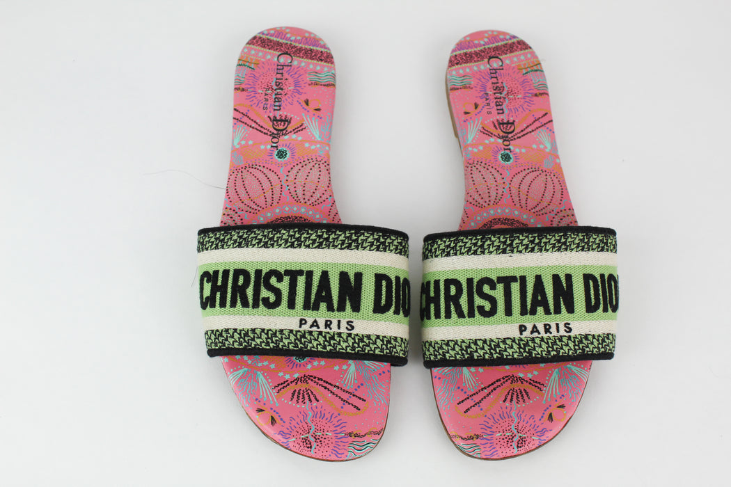 Dior D-Way Multicolor Embroidered Cotton Slides