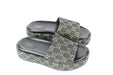 Gucci Platform Slide Sandal in Black and Ivory GG Denim