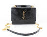 Saint Laurent Sunset Chain Wallet in Croc-Embossed Shiny Black Leather