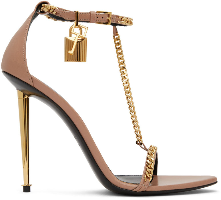 Tom Ford Shiny Leather Padlock Pointy Naked Sandal in Nude