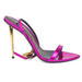 Tom Ford Mirrored Leather Padlock Satin Sandals in Fuschia