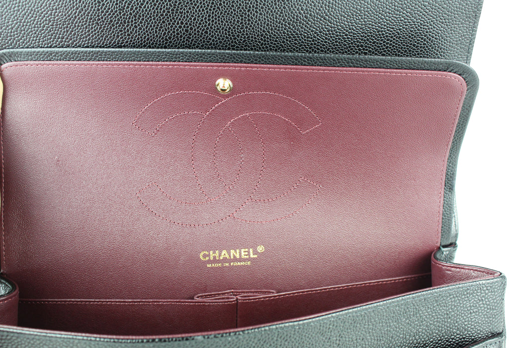 Chanel Large Classic Handbag in Black Grained Calfskin and Gold-Tone Metal