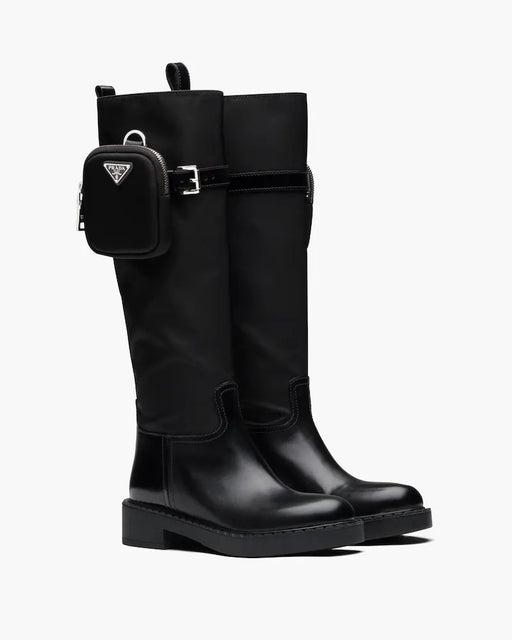 Prada Brushed Leather and Nylon Boots with Pouch