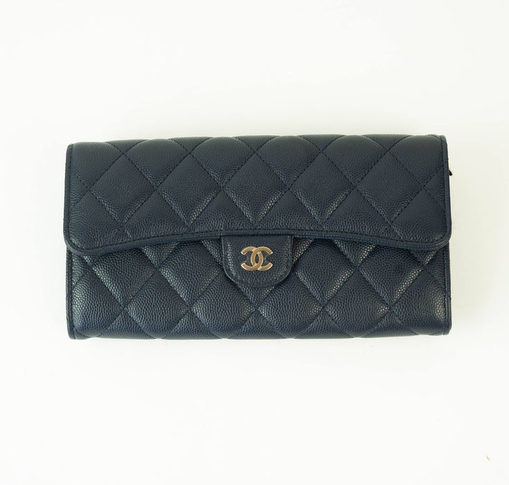Chanel Gusset Flap Wallet blue