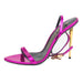 Tom Ford Mirrored Leather Padlock Satin Sandals in Fuschia