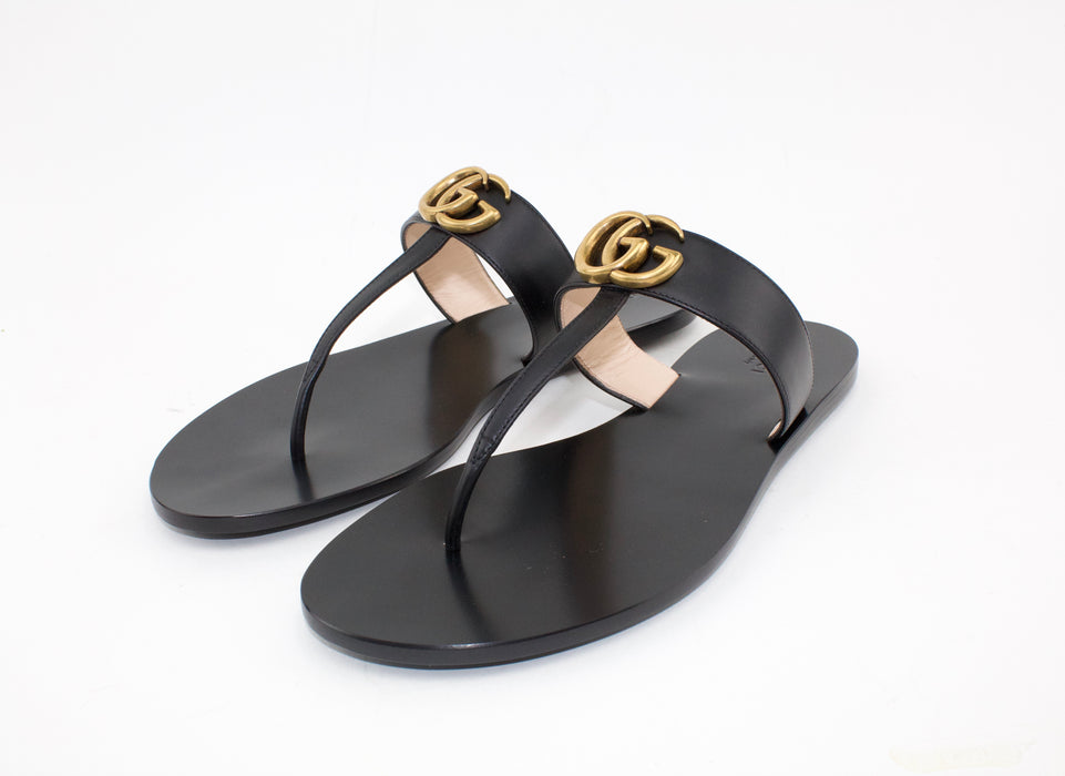 GUCCI LEATHER THONG SANDAL WITH DOUBLE G SIZE 41
