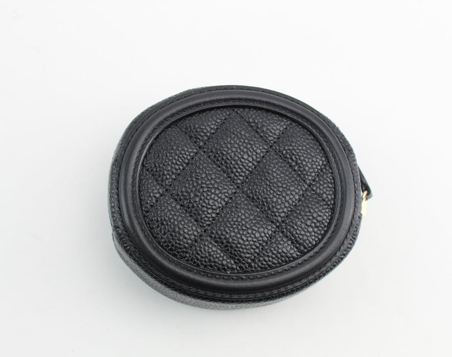 Chanel Caviar Quilted Filigree Zip Around Classic Coin Purse Black