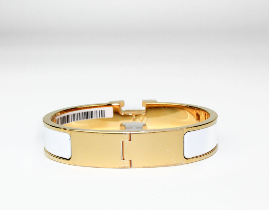 Hermes Clic H Bracelet in White with Gold Hardware pm
