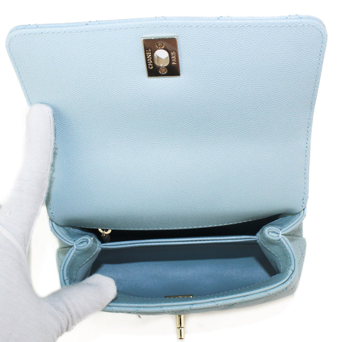Chanel Mini Top Handle Flap Bag in light blue