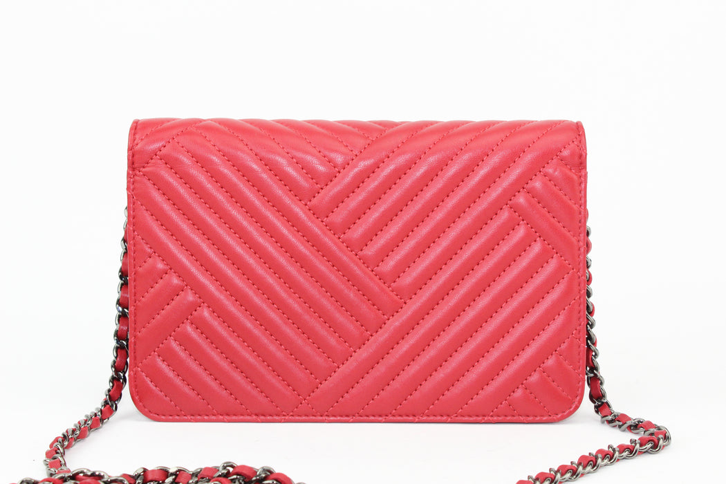 Chanel Red Chevron Wallet on Chain