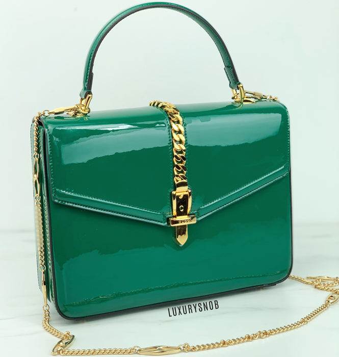 Gucci Sylvie 1969 Green Patent Leather mini Handle bag — LSC INC